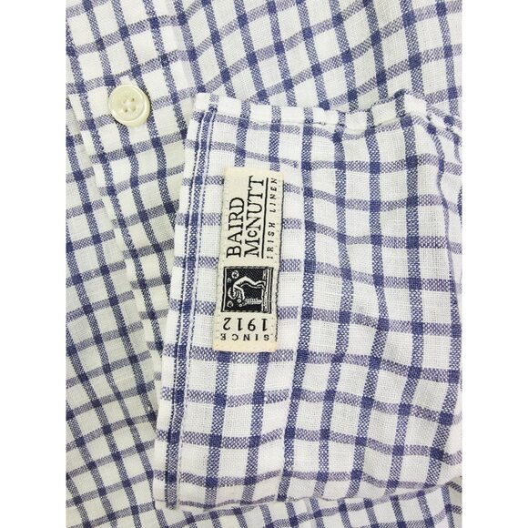 Brooks Brothers Regent Size Medium Men White Blue Check Baird Mcnutt Irish Linen - Picture 6 of 10